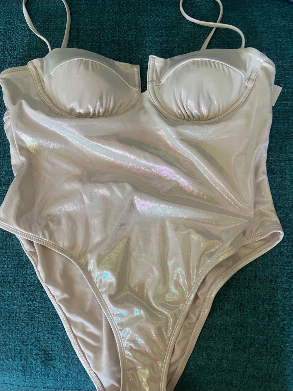 No Boundaries Shimmery Iridescent White One-Piece